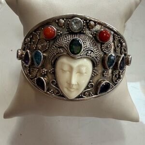Artisan 925 Multistone Goddess Cuff Bracelet in White and Multicolor